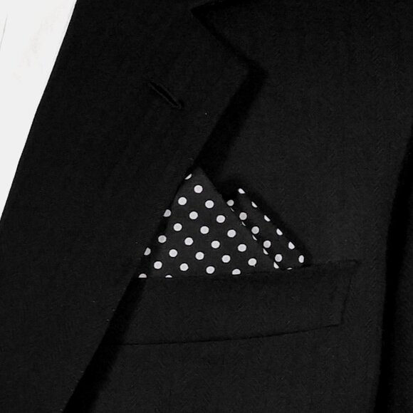 New - Black Polka Dot Pre-Folded Pocket Square Handkerchief Insert - Picture 2 of 6